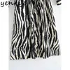 Bahar Kadın Vintage Zebra Çizgili Uzun Gömlek Elbise Kadın Kol Yaka Yaka Sashes Rahat A-Line Vestido 210430