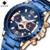 WWOOR Blue Full Steel Watches Mens 2021 Top Brand Luminous Waterproof Sport Chronograph Watch For Man Quartz Military Wristwatch