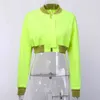 Jocoo jolee Women Neon обрезанные куртки осень модный в Европе стиль тонкие пальто с длинным рукавом o шеи короткие куртки вручную 210518