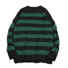 Schwarzer gestreifter Pullover zerrissener Pullover Männer Pullover aushöhlen Loch Strickpullover Punk Unisex lose übergroße Pullover Streetwear Y0907