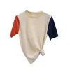 Comfortable Contrast Color O-neck Woman Tshirts All Match Short Sleeve T Shirt Korean Fashion Summer Women Tops 210514