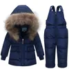 Kinder Baby Mantel Mädchen Junge 2 bis 4 Jahre Pelz Kapuzenmantel Ski Schneeanzug Jacke Latzhose Overall Winter Daunenkleidung Sets