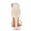 Kadınlar 11 cm Yüksek Topuklu Bej Inci Sandalet Düğün Gelin Stiletto Beyaz Glitter Balo Zarif Stripper Askı Ayakkabı