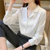 V kostym krage mode långärmad koreansk chic lös skjorta kvinnor solida färg toppar cardigan fyrkantig knapp elegant blus 11873 210508