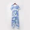 Women Pajama Short Sleeve Tie-dye Long Pajamas Set One Piece Pijama Underwear O-neck Loose Sleepwear Pyjamas Woman Home Clothes X0526