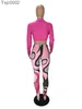 Women Tracksuits Designer Printed Two Piece Matching Long Sleeve Shirt Turn Down Collar Crop Top Workout Legging Female Clothes 6 Colours