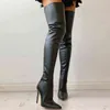 Femmes genou bottes hautes Sexy talons hauts 2021 nouveau noir cuisse haute chaussons automne Stiletto cuir bottes femmes chaussures taille 43 H1116
