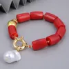 GuaiGuai Jewelry Natural White Baroque Pearl Red Corals Gold Color Plated Brushed Beads Necklace Bracelet Earrings Sets For Women7929265