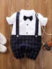 Yierying Baby Colorblock Кнопка Кнопка Кнопка BOW Front Supender Romper Она