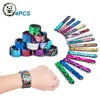 Pandahall 14 unids/set pulseras de sirena Slap pulseras de brillo Reversible de lentejuelas mágicas de colores mezclados 25x3mm para favores de fiesta de niños