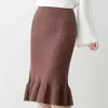 Women skirt plus size wool long fishtail autumn and winter high waist all-match knitted bag hip female 210621