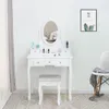 Zestaw tabeli makijażu, szafki, stoliki, meble do sypialni, z stołkiem owalnym lustro, drewno, 5 szuflad - biały (magazyn w USA, Wielka Brytania, FR)