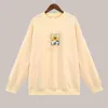 Women's Sweatshirt With Flower Print O-Neck Autumn Winter Female Casual Cute Yellow Clothes Woman Hoodies Loose Pullover 211104