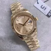 U1 공장 스틸 시계 40mm 다이아몬드 세트 골드 다이얼 플루트 베젤 아이스 자동 기계 운동 사파이어 유리 대통령 스테인리스 남성 손목 시계