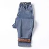 Winter dikke fleece warm los mama harembroek jeans vrouwen hoge taille casual streetwear vrouwelijke blauwe denim broek plus size 5XL 211206