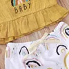 Niemowlę Dziewczynek Bez Rękawów Rainbow Printing Top + Spodenki Spodnie Odzież Zestawy Dzieci Dziewczyna Ubrania Garnitur 210429