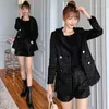 Sonbahar Kış Moda Bayan Ceketler Mont Vintage Ofis OL Siyah Püskül Tüvit Ceket Kırpma Ceket Kadın 210519