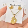 Titanium Steel Earrings Necklace Jewelry Sets Fashion Gold Animal Cross Crown Moon Bear Dolphin Heart Key Design Pendant Necklaces Studs for Women Gifts