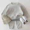 baby casual stickning kostym vår och höst lösa sport två uppsättningar pojke kläder uppsättning toddler tjej kläder 210515