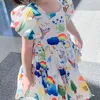 夏の女の子のドレス漫画パフスリーブ半袖プリンセスパーティーの赤ちゃん子供子供服210611