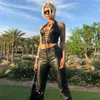 Moda Punk Black Leather Hollwo Crop Tops Kobiet Camisole Summer Fashion Stretch Tees Slim Miękkie Skórzane Zbiornik Topy 210527
