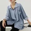 S-XL OL Notch Collar Bluzka Kobiety Retro Duży Luźny Oversize Shirt Light Dojrzałe Plus Rozmiar Moda Bluzki Biały 210601