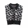 Bloemen gebreide trui vest vrouwen bijgesneden pullover vintage mouwloze revers Koreaanse vrouwelijke vest gebreide tops 210520