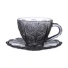 Nordic Vintage Relief Bloem Patroon Mokken Luxe Water Cafe Tea Milk Cups Condensed Coffee Glass Cup Saucer Suit Set