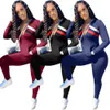 Moda Classic 2 Parte Outfits Mulheres Conjunto Zipper Manga Longa Jaqueta Top Jogger Legging Calças De Trilha Atacado Est 210525