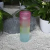 Gemengde dubbele muur 16oz acryl skinny tumblers met rietdeksel herbruikbare gradiënt gekleurde plastic water flessen draagbare ombre koffiemok matte matte drinkbekers