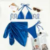 Damenbadebekleidung Micro Sexy Solid 3 Stück Satin Set 2022 Frauen Badeanzug Halter Brasilianischer Bikini Dreieck Weibliche Strandkleidung Badende