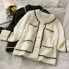 Mink Cashmere Loose Sweater Cardigan Jacket Women Autumn and Winter Short Bright Silk Stripe Thickened Knitted Top Coat 211215