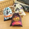 20*16cm/7.9*6.3inch Halloween Decoration Candy Bag Gift Wrap Pumpkin Witch Human Skeleton Ghost Canvas Cartoon Bags Drawstring Pocket Children Treat Party Supplies