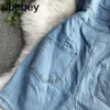 летние женщины винтажные голубые джинсовые пьесы с короткими рукавами «Джамские повседневные шикарные карманы джинсы комбинезоны» 210715