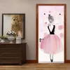 Self Adhesive Door Sticker Pink Ballet Girl Art Wall Mural Wallpaper For Kids Room Bedroom Door Decoration Stickers Waterproof 210317