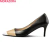 Morazora sommar kvinnor pumpar äkta läder parti bröllop skor mode grunda blandade färger damskor 210506