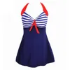 Bikini Dress Swimwear Women Swimsuit Plus size Stripe Halter Skirt Tankini Shorts Female Bath Suit 4XL Beachwear 210604