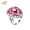 Cluster Rings Anillos Yuzuk Charm Женский большой созданный Ruby Red Ring Vintage 925 Серебряный серебряный серебряный серебряный