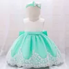 Robe d'anniversaire blanche pour bébé fille de 1 an 2 ans, robe de baptême en dentelle avec nœud, robe de princesse de fête formelle pour petite fille, KF1042 G1129