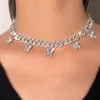 Chains Punk Crystal Butterfly Pendant Choker Necklace Gold Silver Color Miami Cuban Link Rhinestone Hip Hop Party Jewelry Gift