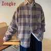 Zongke Wool xadrez Primavera Jaqueta Homens Roupas Harajuku Mens Casacos e Casacos Ao Ar Livre Homens Casaco Japonês Streetwear 2XL 210927