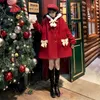 Dameswol Blends Kerstmis Rood wollen Haped Coat Vrouwen herfst Winter 2022 Japanse mode midden-lengte dikke jassen Dameskleding Ber