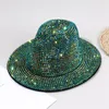 Herfst Winter Dames Rhinestone Decor Jazz Hat Wide Breide Wol Vilt Fedora Hoeden met Crystal Men Party Wedding Formal Cap