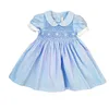 Bebé Branco Vestido Smocked Crianças Handemade Smocking Vestidos Infantil Peter Pan Colares de Algodão Criados Vestidos 210615