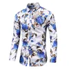 Homens outono magro impressão floral camisas de manga longa moda marca festa férias casual vestido flor camisa homme plus tamanho 7xl 210708