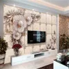 Foto 3D papel de parede luxuoso e delicado tridimensional jóias com fundo Flores Sala TV Limite pintura de parede Wallpaper