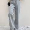 Jielur Chic Casual Women's Jeans High Waist Denim Black White Light-blue Street Washed Wide Leg Pants Female Girls 220310