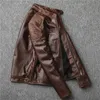 Kurtka motocyklowa 100% Cowhid Brown Mens Skórzany Płaszcz Biker Casual Topy Slim Fit Płaszcz Outerwear Streetwear Plus Size S-4XL