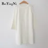 Pulls longs femmes blanc couleur unie hauts tricotés dames pull Chic fendu automne hiver pull femme pull robe 210506