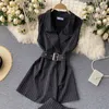 Büro Dame 2 Stück Set Top und Shorts Sets Koreanische Blazer + Hose Anzüge Luxuriöse Streifen Sommer Anzug Ensemble Femme 210514